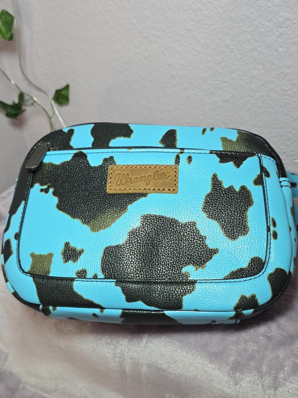 Wrangler Turquoise and Black Cowprint Crossbody Bag